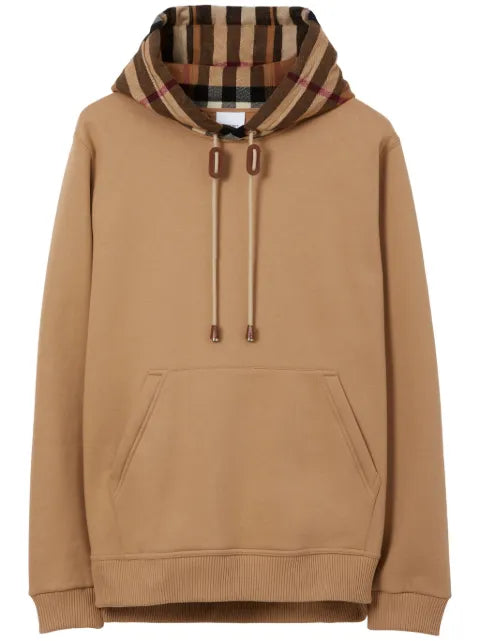 Burberry - Check Trim Cotton Blend Hoodie