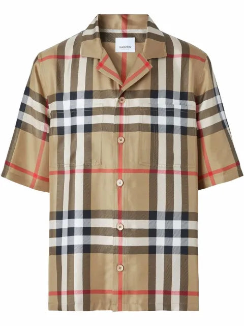 Burberry - Short-Sleeve Check Silk Shirt