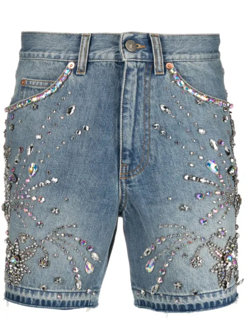 Gucci - Crystal-Embellished Denim Shorts