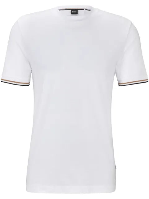BOSS - Cotton-Jersey T-Shirt With Signature-Stripe Cuffs