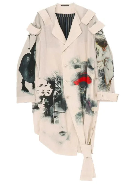 Yohji Yamamoto - Artistic-Print Epaulette-Detail Long Jacket