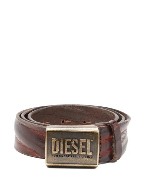 Diesel - Leather Belt 4 Cm With Logo Plaque