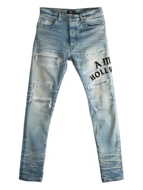 AMIRI - Distressed Embroidered Jeans