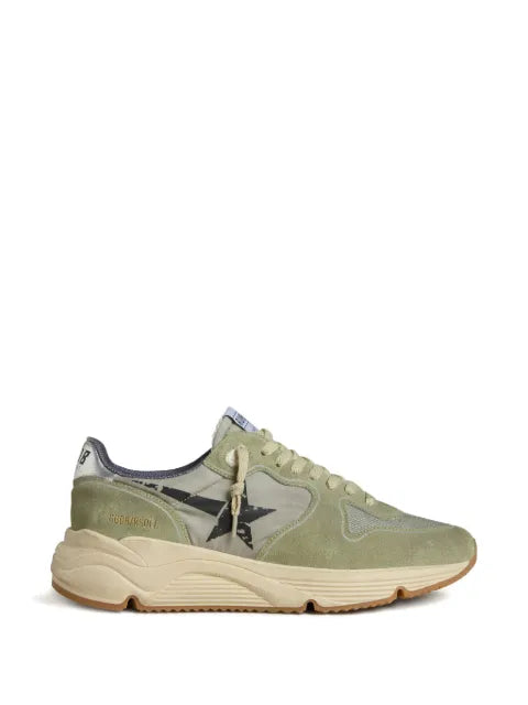 Golden Goose - Running Sole Trainers In Sage-Green Nylon And Suede With Printed Black Star