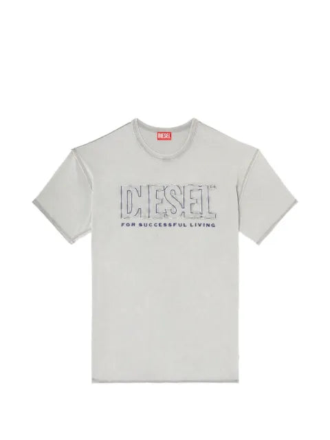 Diesel - T-Shirt With Appliquã© Logo And Raw Edge