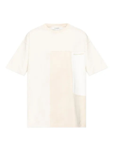 Golden Goose - T-Shirt In Cotton Jersey With White And Beige Patchwork Effect
