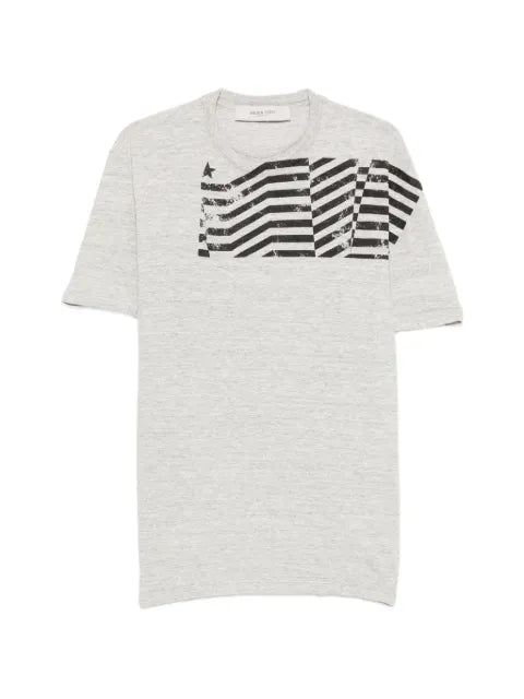 Golden Goose - T-Shirt In Grey Melange Jersey With Flag Print