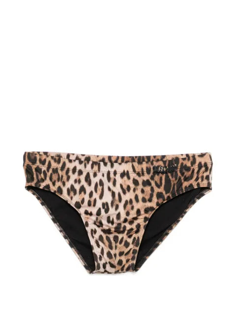 Moschino - Leopard-Print Logo-Plaque Swim Trunks