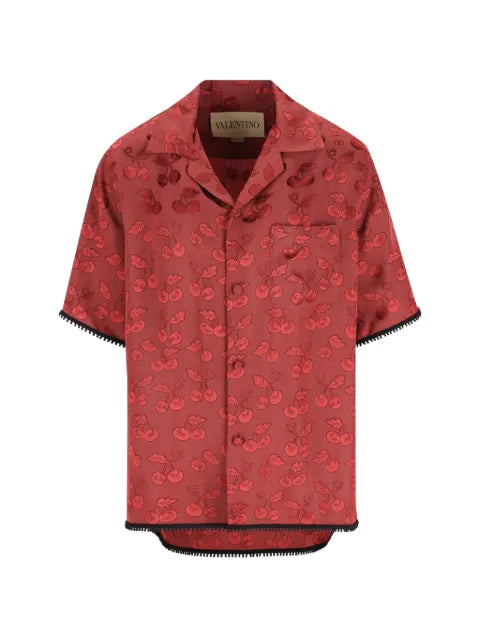 Valentino Garavani - Viscose Bowling Shirt With Cherryfic Jacquard Pattern