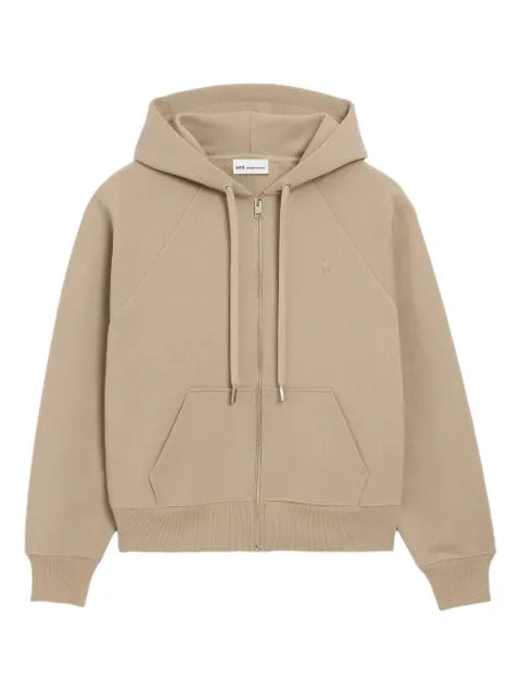 AMI Paris - Cotton Embossed Ami De Coeur Zipped Hoodie