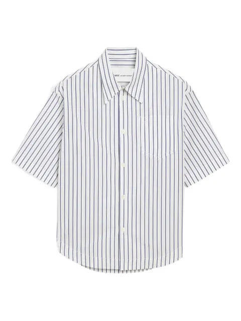 AMI Paris - Striped Cotton Short-Sleeve Ami De Coeur Wide Shirt