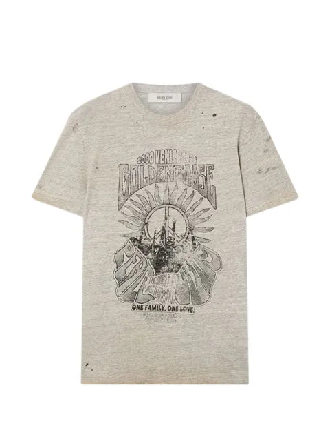 Golden Goose - T-Shirt In Gray Melange Jersey With Vintage Print