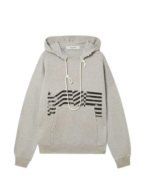 Golden Goose - Hooded Sweatshirt In Gray Cotton With Flag Print