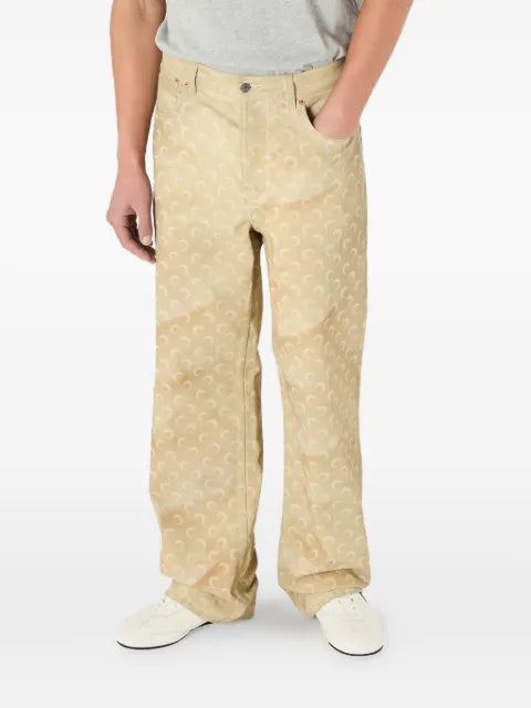 Marine Serre - Moon-Print Faded Jeans