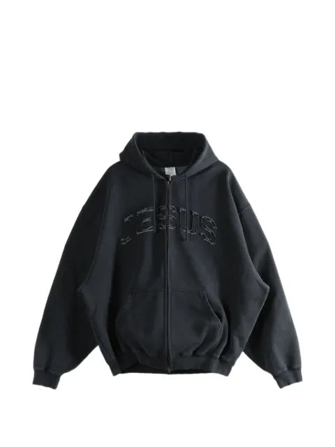 VETEMENTS - Frayed-Appliquã© Zip-Up Hoodie