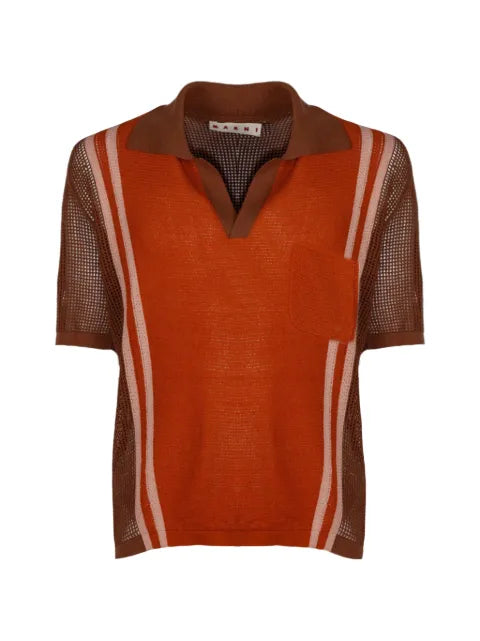 Marni - Stripe-Detail Mesh-Knit Polo-Collar T-Shirt