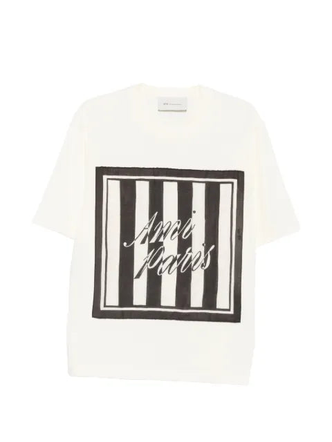 AMI Paris - Logo-Print Striped-Patch T-Shirt