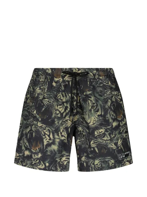 Plein Sport - Tiger-Print Drawstring Swim Shorts