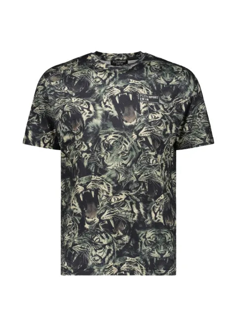 Plein Sport - Tiger-Print Logo-Patch T-Shirt